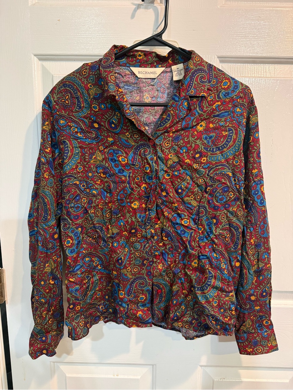 Vintage Bechamel Woman’s  Paisley Button-Up Shirt in Burgundy Multicolor size M